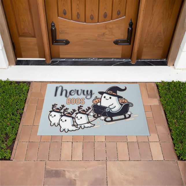 Cute Christmas Ghost and Candy Cane Pattern Doormat (Outdoor)