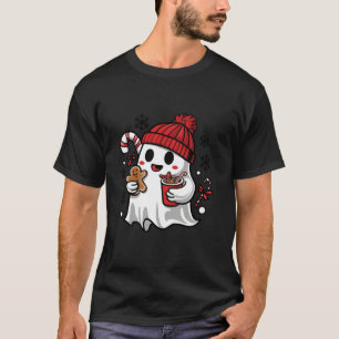 Cute Christmas Ghost Boojee Ghost Drinks Iced Coff T-Shirt