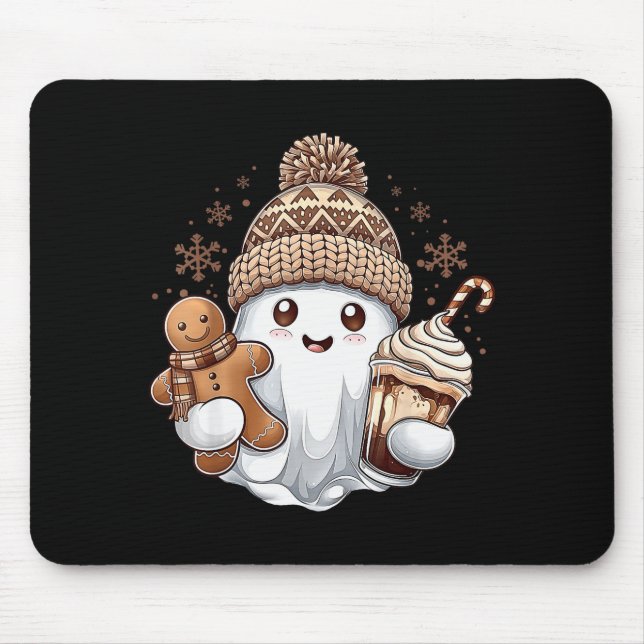Cute Christmas Ghost Coffee Gingerbread Boojee Xma Mouse Pad (Front)