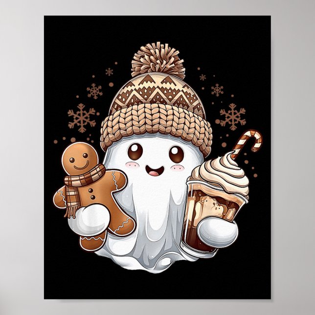 Cute Christmas Ghost Coffee Gingerbread Boojee Xma Poster (Front)