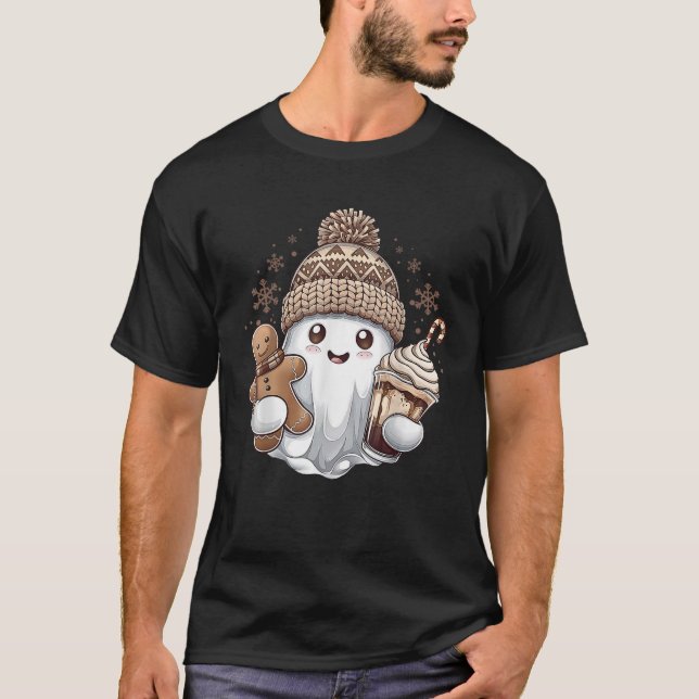 Cute Christmas Ghost Coffee Gingerbread Boojee Xma T-Shirt (Front)