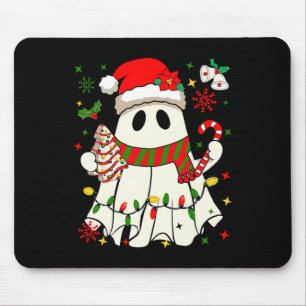 Cute Christmas Ghost Holding Tree Cake Candy Cane Mouse Pad