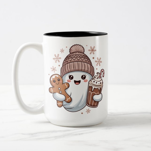 Cute Christmas Ghost Holiday Spooky Christmas Xmas Two-Tone Coffee Mug (Left)