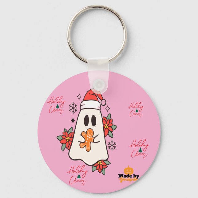 Cute Christmas Ghost Mug | Holiday Gingerbread & P Key Ring (Front)