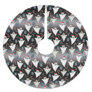 Cute Christmas Ghosts Candy Canes Black Tree Skirt