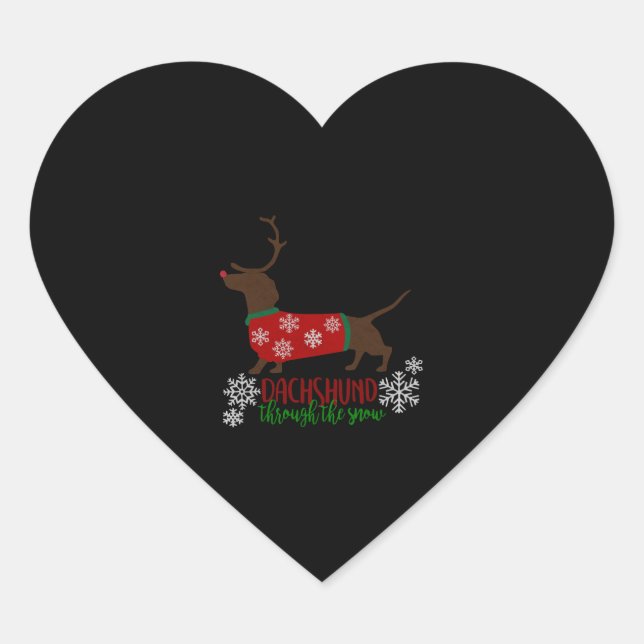 Cute Christmas Gifts Dachshund Through The Snow Heart Sticker (Front)