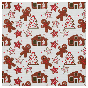 Cute Christmas Gingerbread Cookies Pattern Fabric