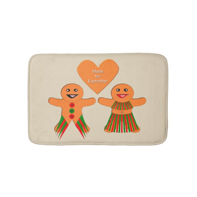 Cute Christmas Gingerbread Couple Bath Mat (Front)