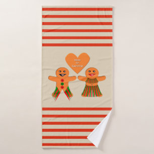 Cute Christmas Gingerbread Couple Bath Towel