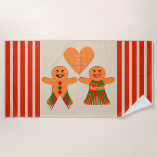 Cute Christmas Gingerbread Couple Beach Towel