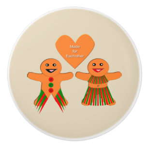 Cute Christmas Gingerbread Couple Ceramic Knob