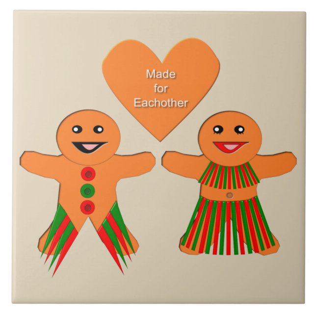 Cute Christmas Gingerbread Couple Ceramic Tile (Front)