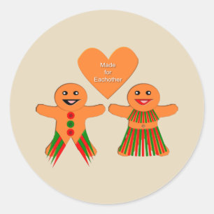 Cute Christmas Gingerbread Couple Classic Round Sticker