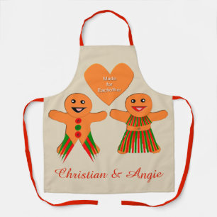 Cute Christmas Gingerbread Couple Custom Apron