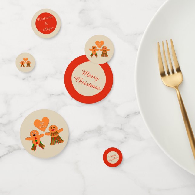 Cute Christmas Gingerbread Couple Custom Confetti (Group)