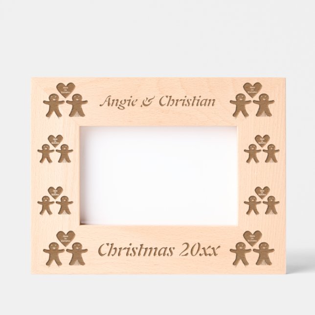 Cute Christmas Gingerbread Couple Custom Etched Frames (Front)