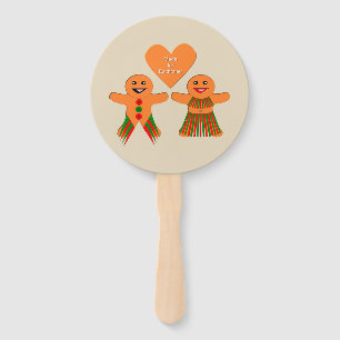 Cute Christmas Gingerbread Couple Custom Hand Fan