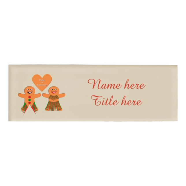 Cute Christmas Gingerbread Couple Custom Name Tag (Front)