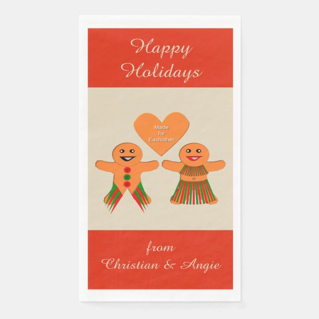 Cute Christmas Gingerbread Couple Custom Napkin (Front)