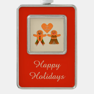 Cute Christmas Gingerbread Couple Custom Silver Plated Framed Ornament