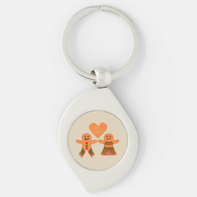 Cute Christmas Gingerbread Couple Key Ring (Front)