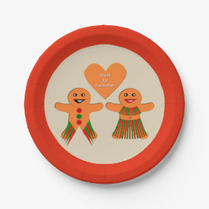 Cute Christmas Gingerbread Couple Paper Plate