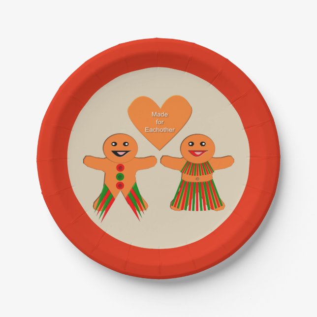 Cute Christmas Gingerbread Couple Paper Plate (Front)