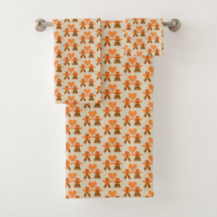 Cute Christmas Gingerbread Couple Patterned Bath Towel Set