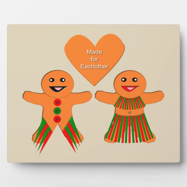 Cute Christmas Gingerbread Couple Plaque (Front)
