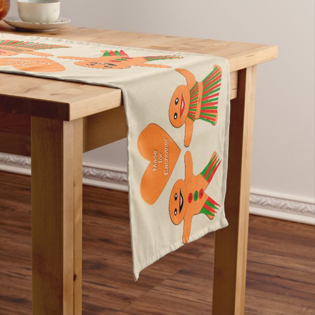 Cute Christmas Gingerbread Couple Short Table Runner (In Situ)