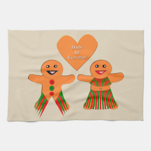 Cute Christmas Gingerbread Couple Tea Towel