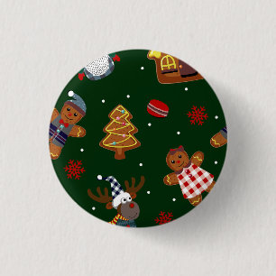 Cute Christmas Gingerbread Gnomes Reindeer Party 3 Cm Round Badge