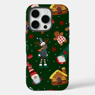 Cute Christmas Gingerbread Gnomes Reindeer Party iPhone 16 Pro Case