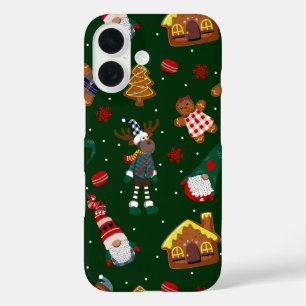 Cute Christmas Gingerbread Gnomes Reindeer Party iPhone 16 Case