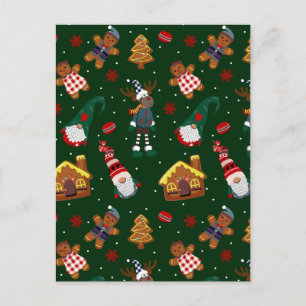 Cute Christmas Gingerbread Gnomes Reindeer Party Holiday Postcard