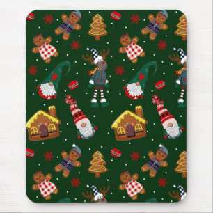 Cute Christmas Gingerbread Gnomes Reindeer Party Mouse Pad