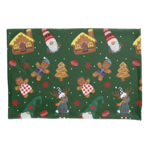 Cute Christmas Gingerbread Gnomes Reindeer Party Pillowcase