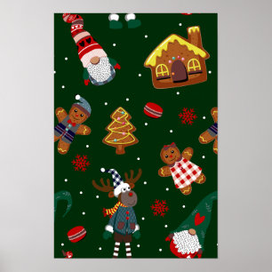 Cute Christmas Gingerbread Gnomes Reindeer Party Poster