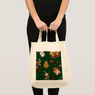 Cute Christmas Gingerbread Gnomes Reindeer Party Tote Bag