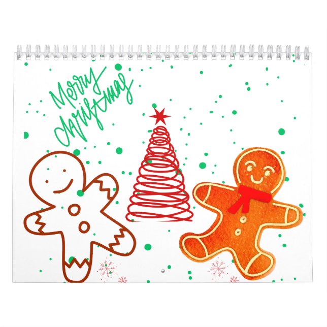Cute Christmas Gingerbread Man and Tree Pattern.  Calendar (Cover)