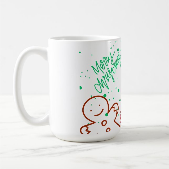 Cute Christmas Gingerbread Man and Tree Pattern.  Coffee Mug (Left)