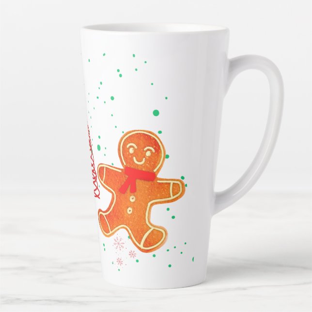 Cute Christmas Gingerbread Man and Tree Pattern.  Latte Mug (Right)
