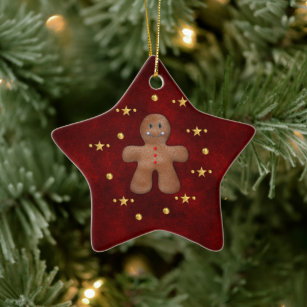 Cute Christmas Gingerbread Man Ceramic Ornament