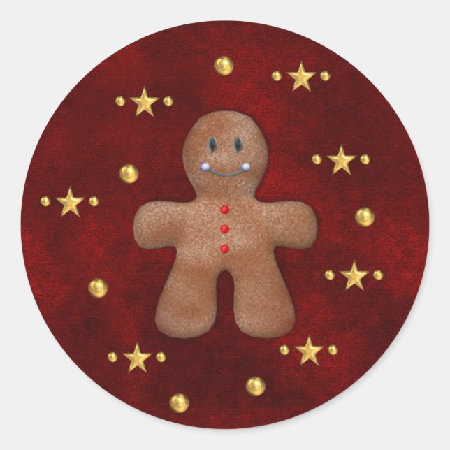 Cute Christmas Gingerbread Man Classic Round Sticker (Front)
