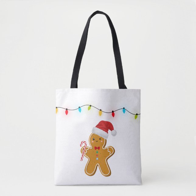 Cute Christmas Gingerbread Man Tote Bag (Front)