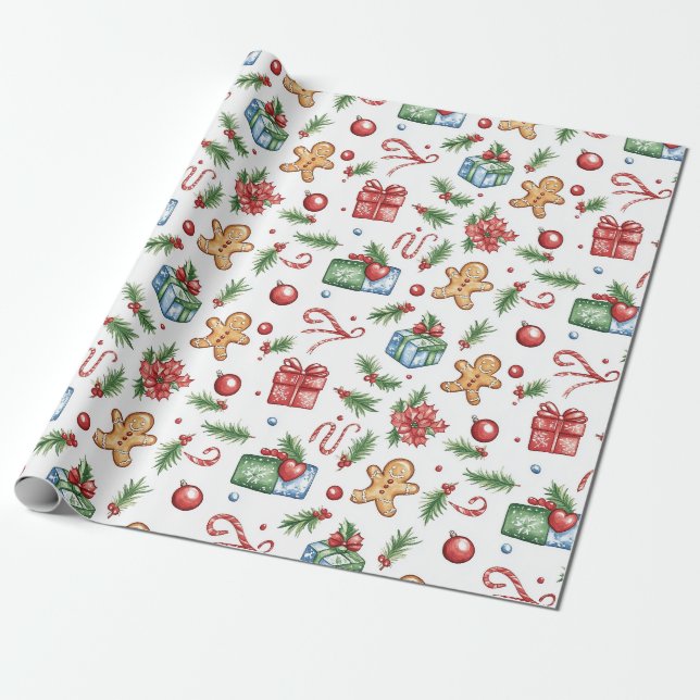Cute Christmas gingerbread man Wrapping Paper (Unrolled)