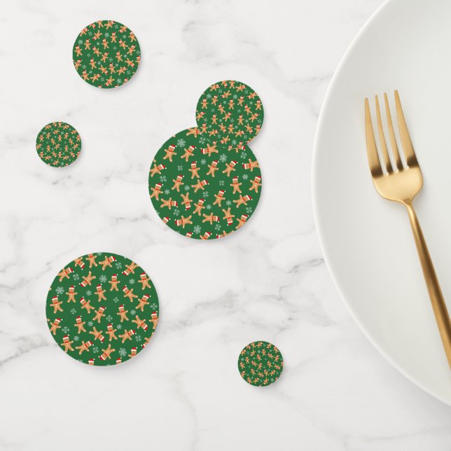 Cute Christmas Gingerbread Men on Green  Confetti (Group)