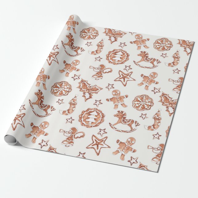 Cute Christmas Gingerbread Pattern Wrapping Paper (Unrolled)