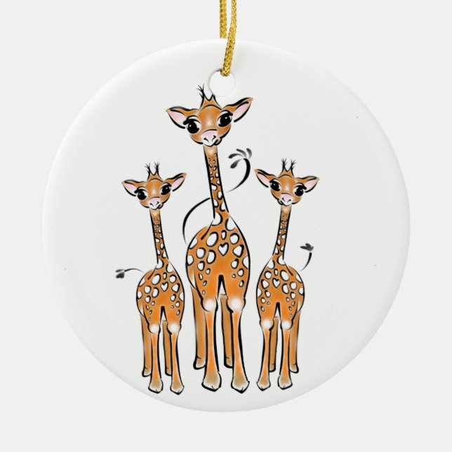 Cute Christmas Giraffe family safari animals Ceramic Ornament (Front)
