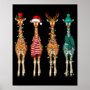 Cute Christmas Giraffe Funny Animal Lover Gift Kid Poster